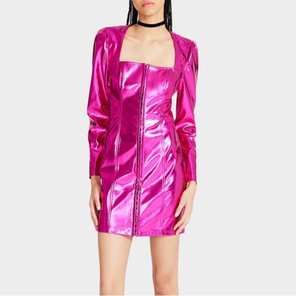 Betsey Johnson Pink Metallic Mini Dress Large Y2K Party Club Barbiecore - Picture 7 of 9